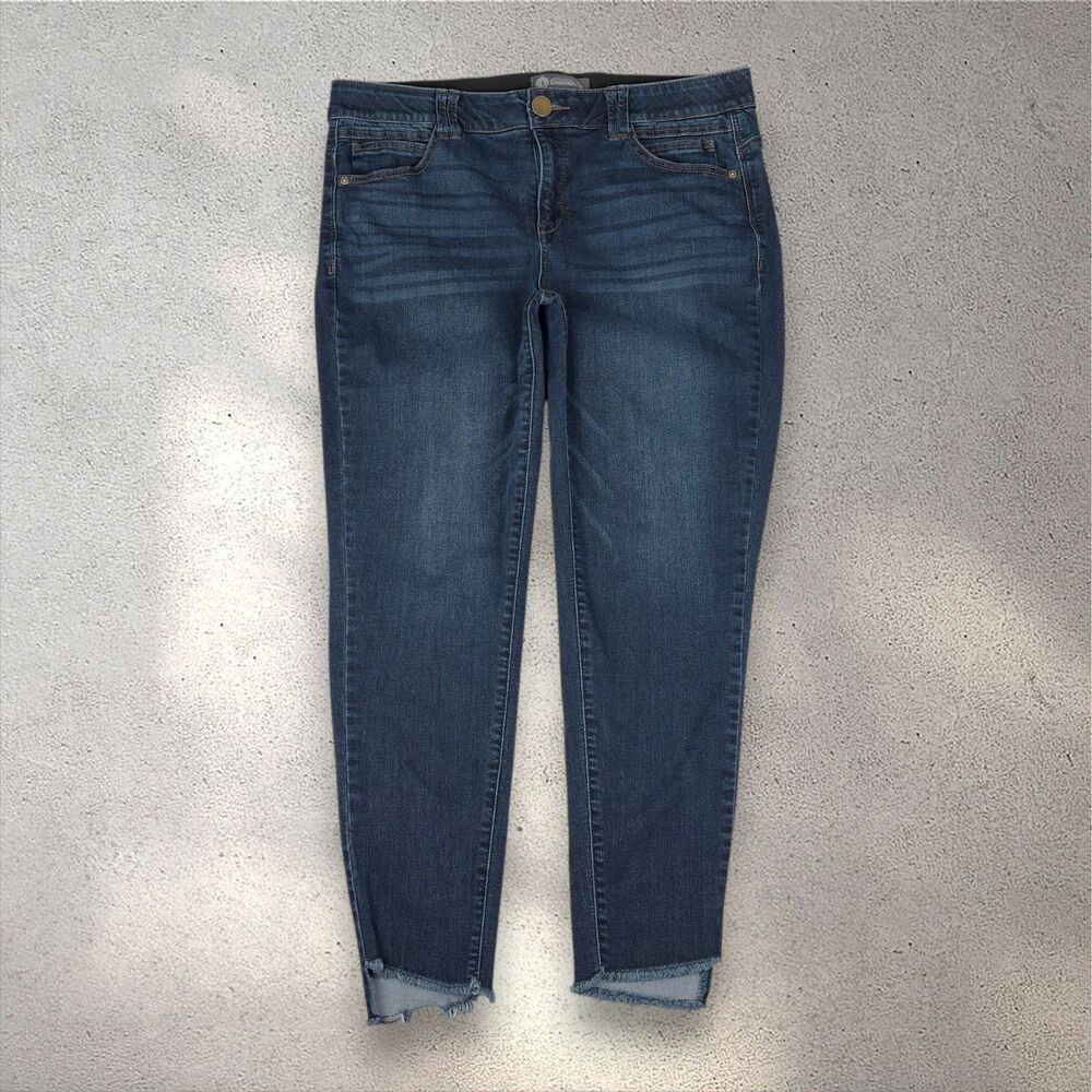 Democracy "Ab" Tech Skinny Jeans Women's 16W Blue Dark Wash Frayed Hem Grunge